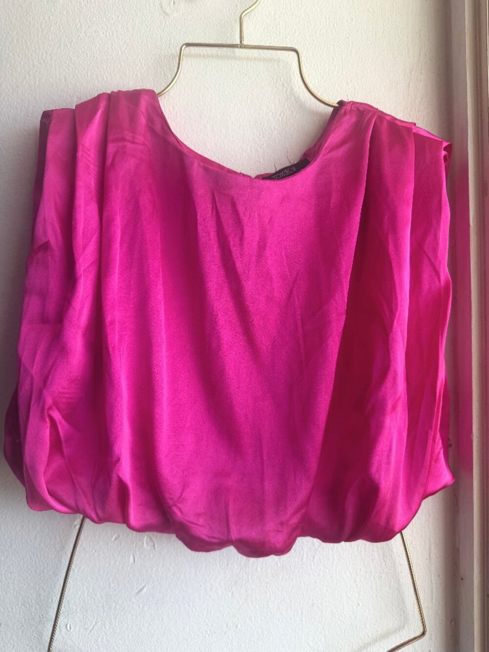 Toxik3 Hot Pink Satin Bubble Hem Crop Top - Size Medium